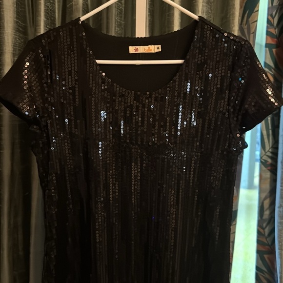 Tulle Modcloth Sequins Size Medium Black Dress EUC - Picture 2 of 5